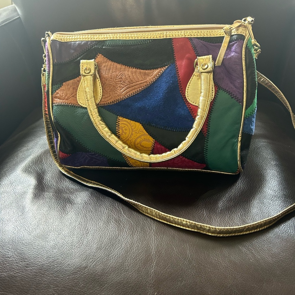 Vintage 80's Patchwork Multicolour Strap Mod Hippie Boho Retro bag by La Covina - Picture 5 of 13